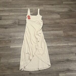 Lila Sophia Maternity Wrap Dress Taupe XL Recycled Cotton Square Neck Maxi